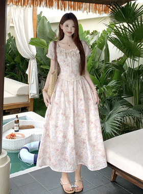 实拍~夏季大码胖mm泡泡袖碎花连衣裙女甜美小个子温柔风仙女裙子
