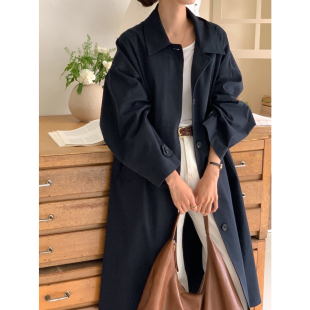秋季宽松连帽风衣外套女韩版休闲可拆卸帽中长款卡其黑白色大衣