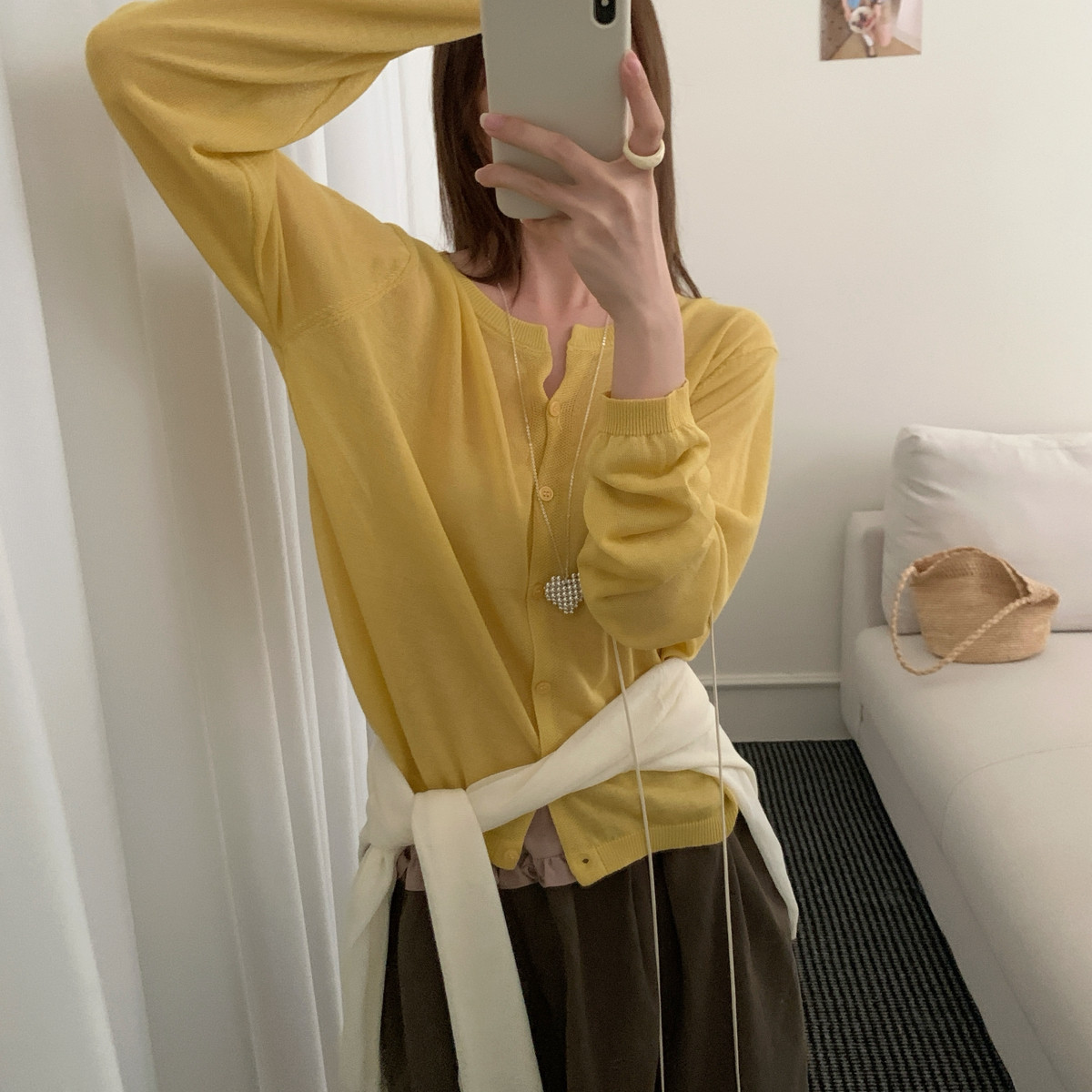 SUYAR夏新款糖果色多巴胺休闲宽松薄款亚麻混纺防晒针织开衫女
