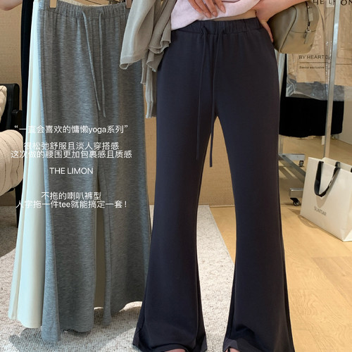 TL夏新款韩系运动户外百搭抽绳微喇显瘦松紧腰女休闲裤卫裤