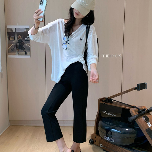 TL夏新款韩系百搭裸感亲肤高弹八分微喇瑜伽裤女休闲裤