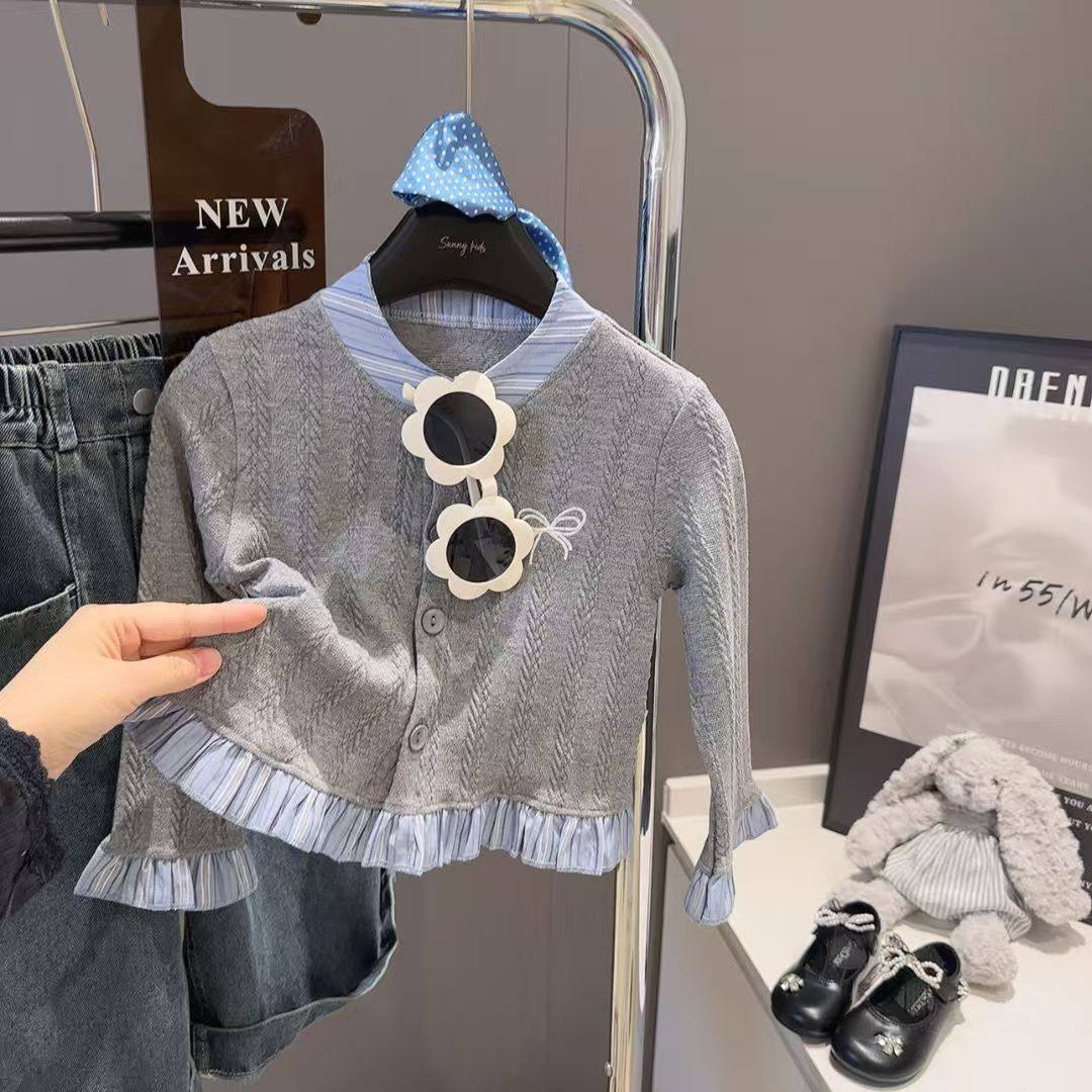 儿童打底衫2025新款女童秋冬款开衫韩版毛衣可爱花边潮流纯色上衣