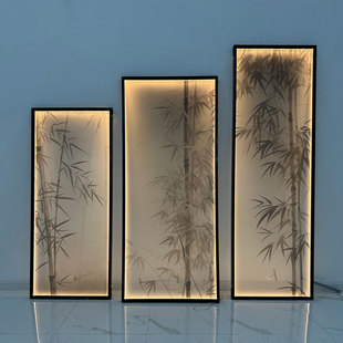 定制售楼部丝绢灯光屏风酒店大堂顶天立地国风高端会所发光隔断