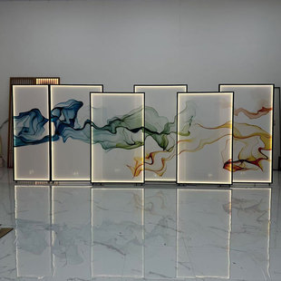 轻奢风格会所茶馆酒店办公室移动式隔断屏风装饰软装不透丝绢屏风