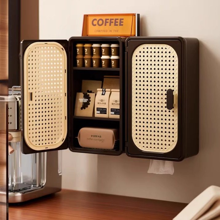 复古藤编壁挂纸巾盒卫生间抽纸盒大容量不卡顿洗手台护肤品置物架