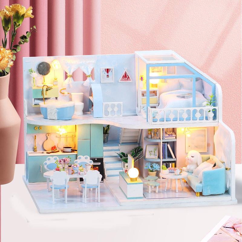 DIY小屋蓝缈倾心手工创意阁楼小屋3d建筑拼装模型拼装礼物