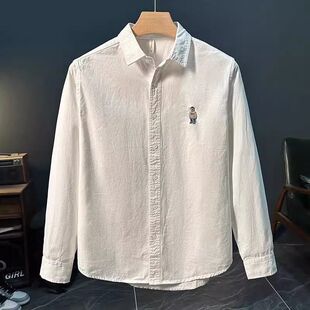 今年流行的清新刺绣长袖衬衫男士春秋新款韩版百搭青年翻领上衣男