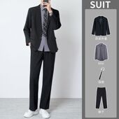 春秋季 外套 男轻熟风垫肩休闲高级感职业西装 商务正装 黑色西服套装