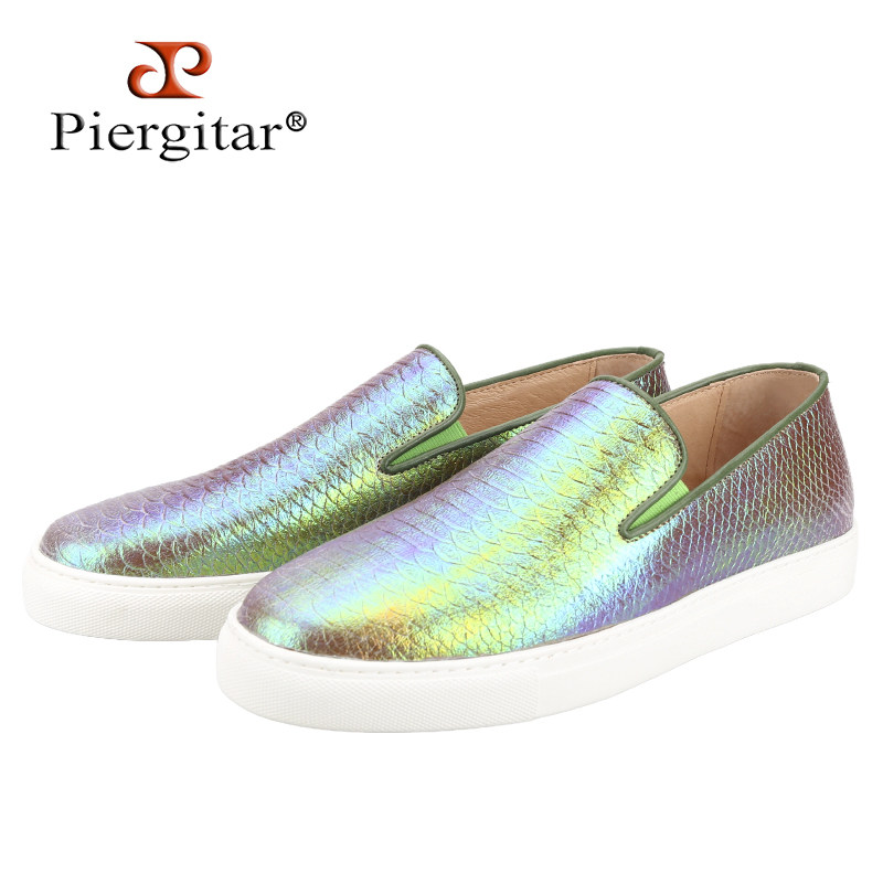 夏季进口炫彩鳄鱼纹头层牛皮男士休闲板鞋手工款一脚蹬白色厚底鞋