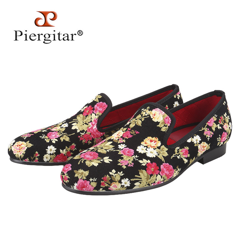 春秋款满花印花棉布男士乐福鞋中国风潮流时尚单鞋一脚蹬懒人鞋男