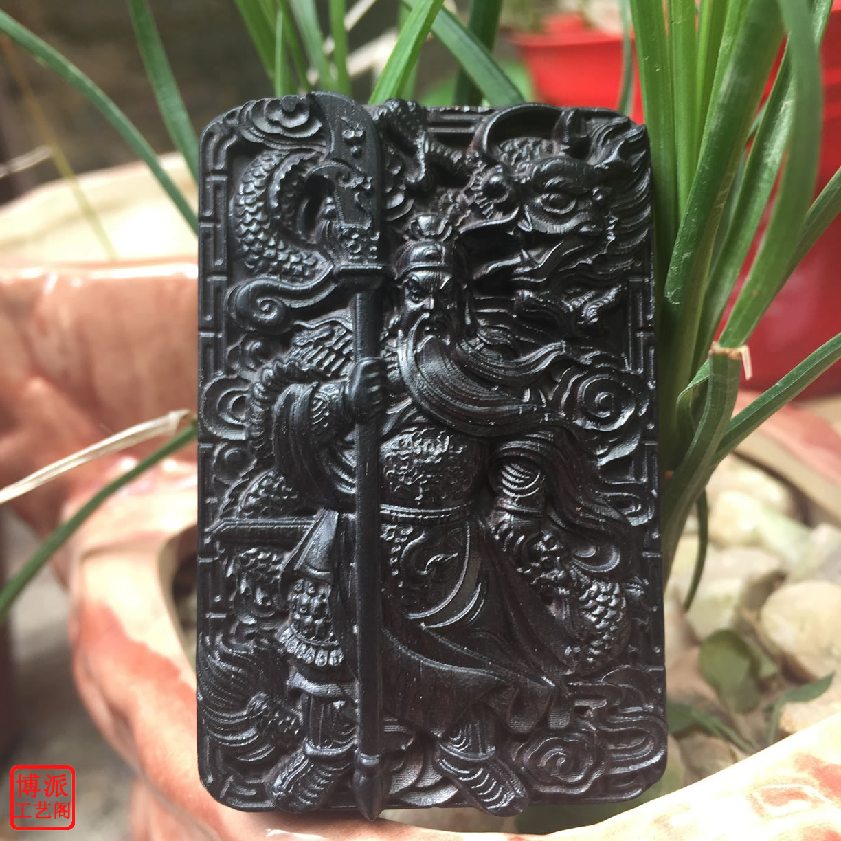 关羽钥匙扣吊坠挂件黑檀木雕