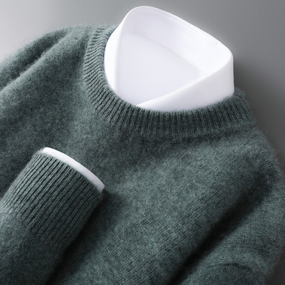 100%纯羊毛衫男圆领加厚打底衫