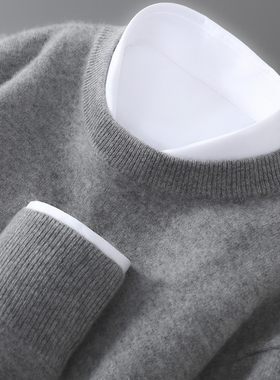 秋冬新款100%纯羊毛衫男圆领套头休闲毛衣针织打底大码宽松羊绒衫