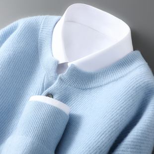 秋冬新款100%纯羊毛衫男士圆领针织衫套头毛衣休闲宽松打底羊绒衫