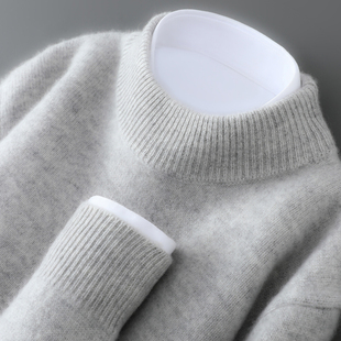 冬季新款加厚100%纯羊毛衫男士半高领针织毛衣休闲商务打底羊毛衫