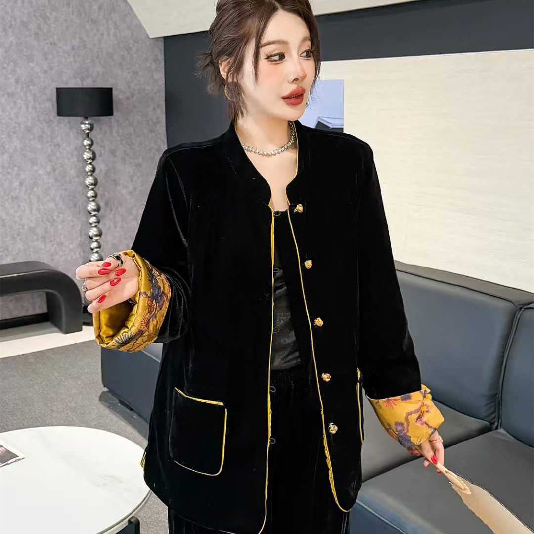 冬季新款丝绒拼接新中式大码棉服国风加棉外套女复古撞色唐装上衣,女装/女士精品,短外套,淘宝优惠券,粉丝福利购,淘宝优惠卷