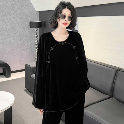 大码女装新中式国风丝绒上衣