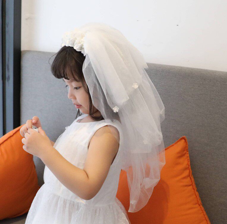 出口韩国原单无齿发箍宝宝花童多层头纱女童儿童超仙演出公主发饰