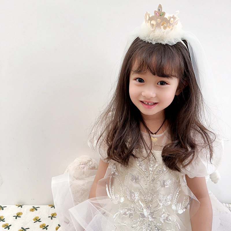 新款韩版超仙女公主皇冠亮钻宝宝女孩头纱发箍发卡花童头饰发饰