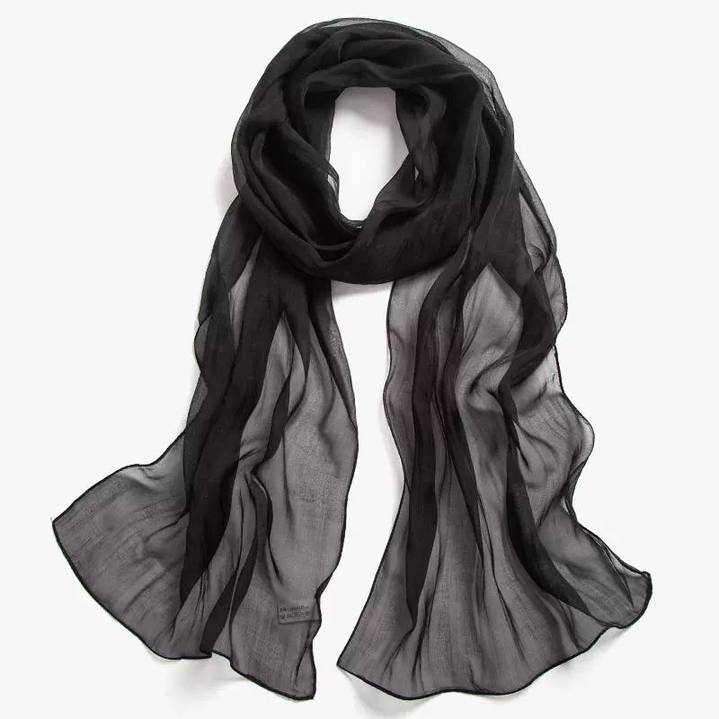 上海故事黑色丝巾夏季薄款护颈