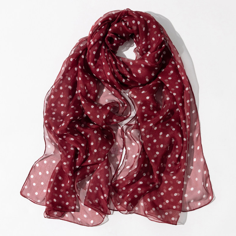 红色波点长条丝巾文艺气质飘带围巾春夏百搭薄款系脖颈带