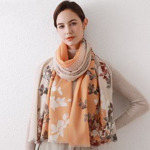 上海故事100%羊毛围巾女秋冬围脖大披肩礼盒装送长辈妈妈生日礼物