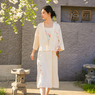 上海故事冰丝睡衣女款2026新款夏季仿丝吊带连衣裙外披家居服套装