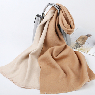 女秋冬季双面驼色羊毛羊绒围巾百搭春秋季灰色小披肩外搭