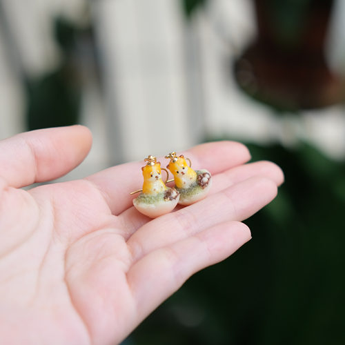 柯基狗狗抹茶刨冰碗耳环