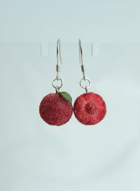 Quinta原创设计不对称酸甜杨梅925耳钩红树莓耳夹可爱百搭耳饰