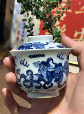 香港上環公司定制景德镇纯手工手绘影青釉玩玉款苏麻离青高温盖碗