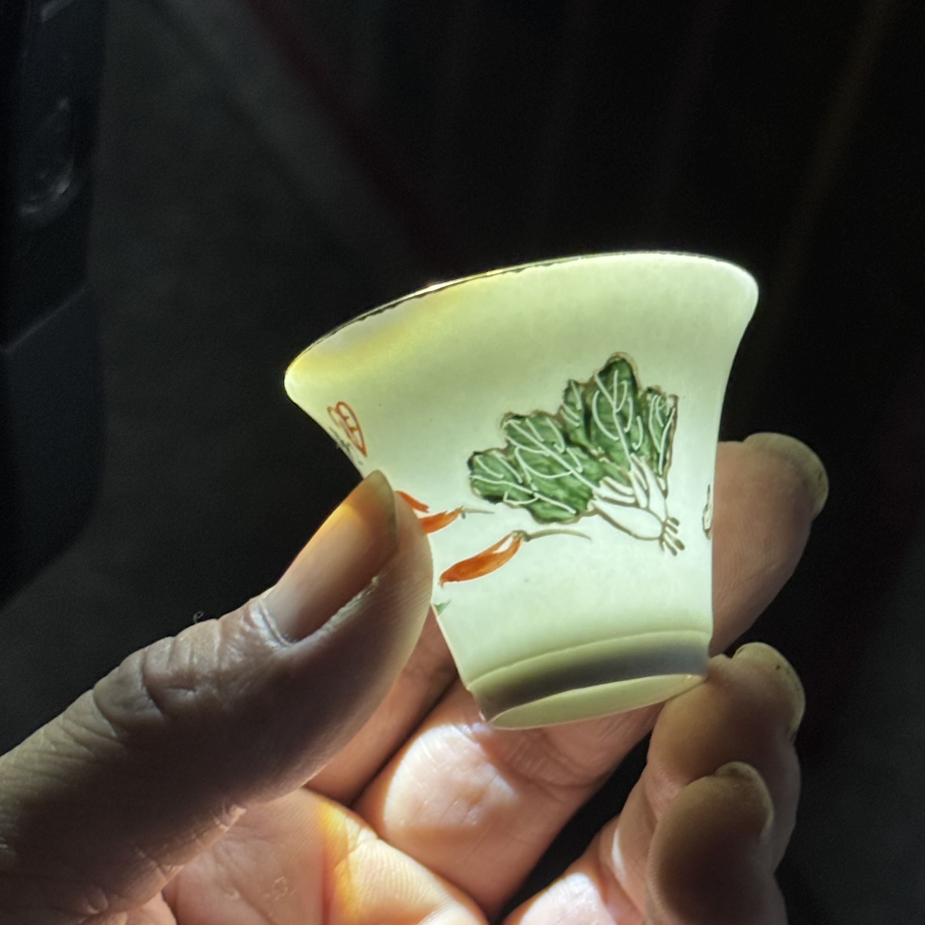 慎德堂60年代白菜百财杯原矿彩釉上彩功夫茶品茗潮汕功夫茶马蹄杯