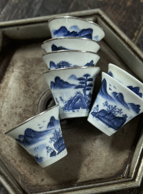 潮州工夫茶纯手工手绘苏麻离青若深珍藏稀缺青花马蹄杯功夫茶杯子