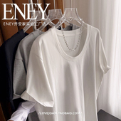 休闲短袖 打底衫 上衣光板 气质u领t恤宽松露锁骨棉大版 显瘦鹅蛋领