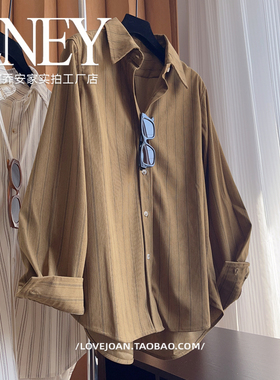 大版复古灯芯绒竖条翻领衬衫女早秋款韩系宽松百搭休闲衬衣外套潮