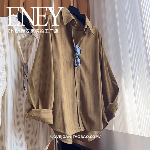 灯芯绒衬衫竖条翻领复古