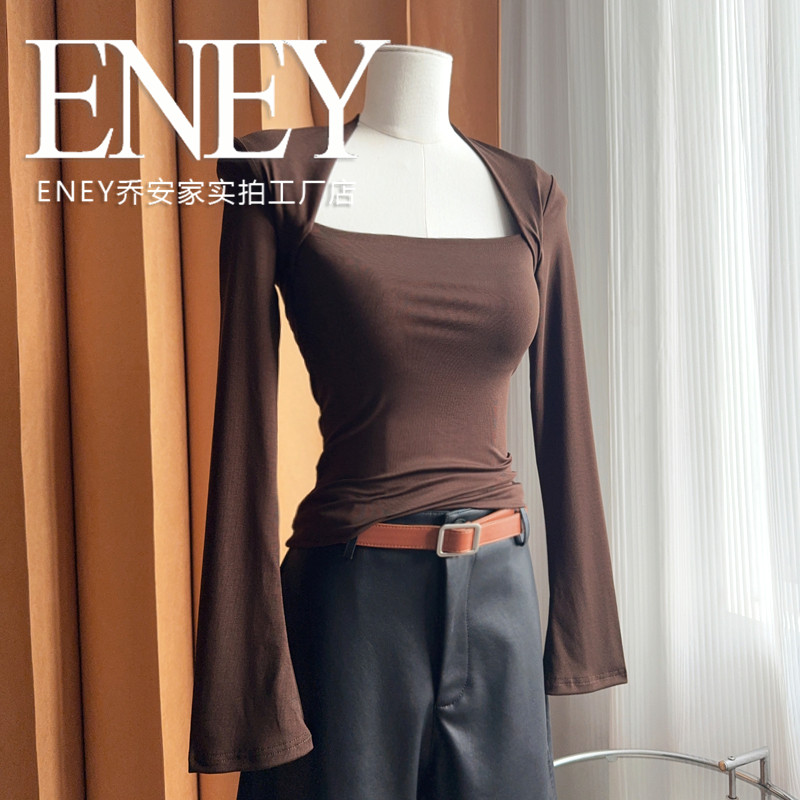 ENEY莱赛尔显瘦方领打底衫~气质春秋喇叭袖修身长袖T恤女显瘦上衣,女装/女士精品,T恤,淘宝优惠券,粉丝福利购,淘宝优惠卷