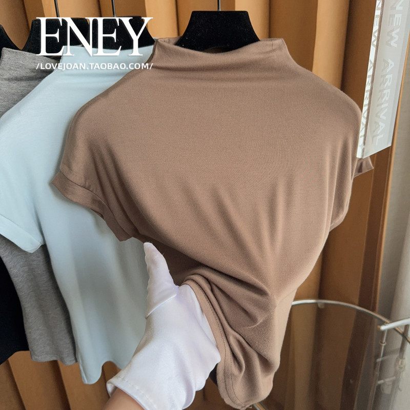 初秋气质包肩T恤~ENEY法式老钱风半高领弹力纯色小T恤时尚打底衫,女装/女士精品,T恤,淘宝优惠券,粉丝福利购,淘宝优惠卷