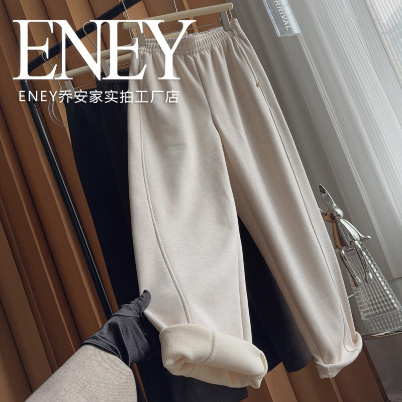加绒不臃肿窄款羊毛呢直筒裤~ENEY冬设计感松紧腰弯刀裤时尚保暖,女装/女士精品,卫裤,淘宝优惠券,粉丝福利购,淘宝优惠卷