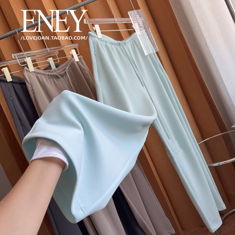 初秋垂感香蕉裤奶呼呼冰蓝色直筒阔腿裤女口袋铜氨丝简约拖地大码