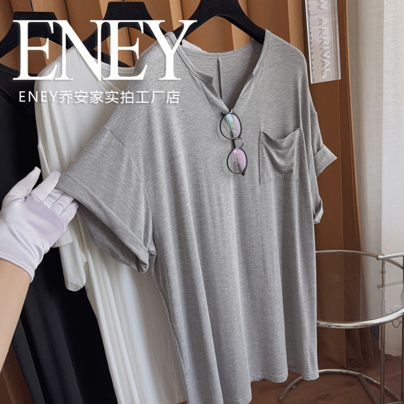 松弛感垂感大版连衣裙夏上衣V领