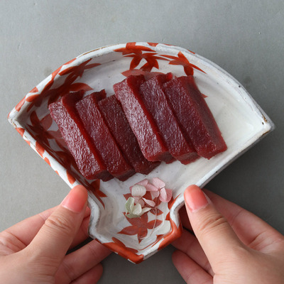 中恒连次日本进口赤绘枫叶扇形盘创意盘盘子深盘日式17cm