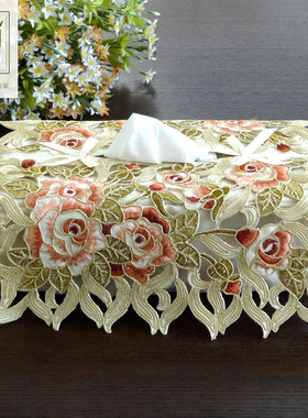 田园布艺欧式中式满工刺绣绣花餐巾套纸巾套纸巾盒套面巾抽纸多色