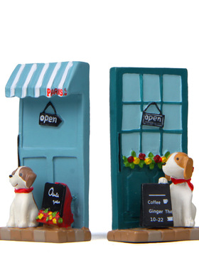 创意小狗广告牌小花商店园艺多肉小清新花插插件道具造景公仔