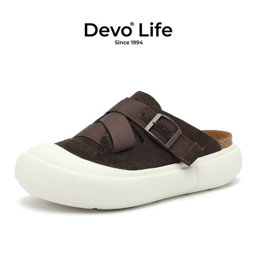 Devo/的沃增高厚底软木拖鞋包头女休闲勃肯半包24088