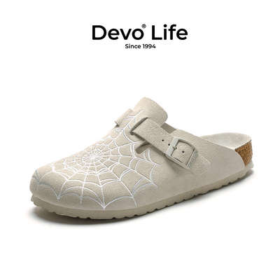 Devo/的沃一脚蹬软木拖鞋包头懒人夏季外穿套脚半包半拖女鞋24035