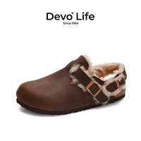Devo/的沃软木拖鞋包头半包棉鞋加绒加毛外穿秋冬季新款女鞋23007