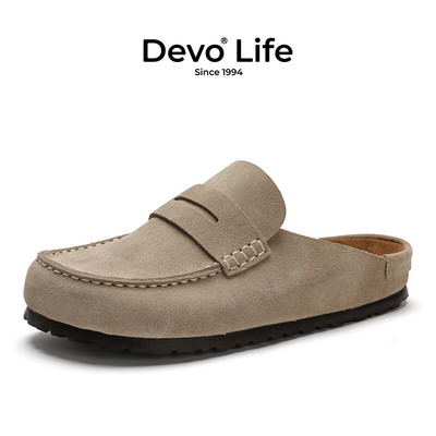Devo/的沃软木拖鞋女春夏季真皮半拖鞋女包头拖鞋懒人鞋25045W