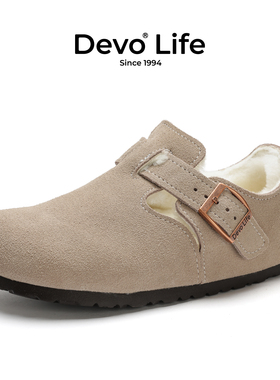 Devo/的沃软木鞋加绒保暖冬季棉鞋男女休闲毛毛全包勃肯鞋96008