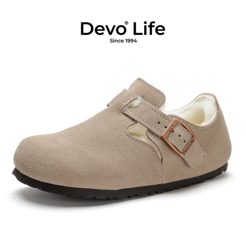 Devo/的沃软木鞋加绒保暖冬季棉鞋男女休闲毛毛全包勃肯鞋96008